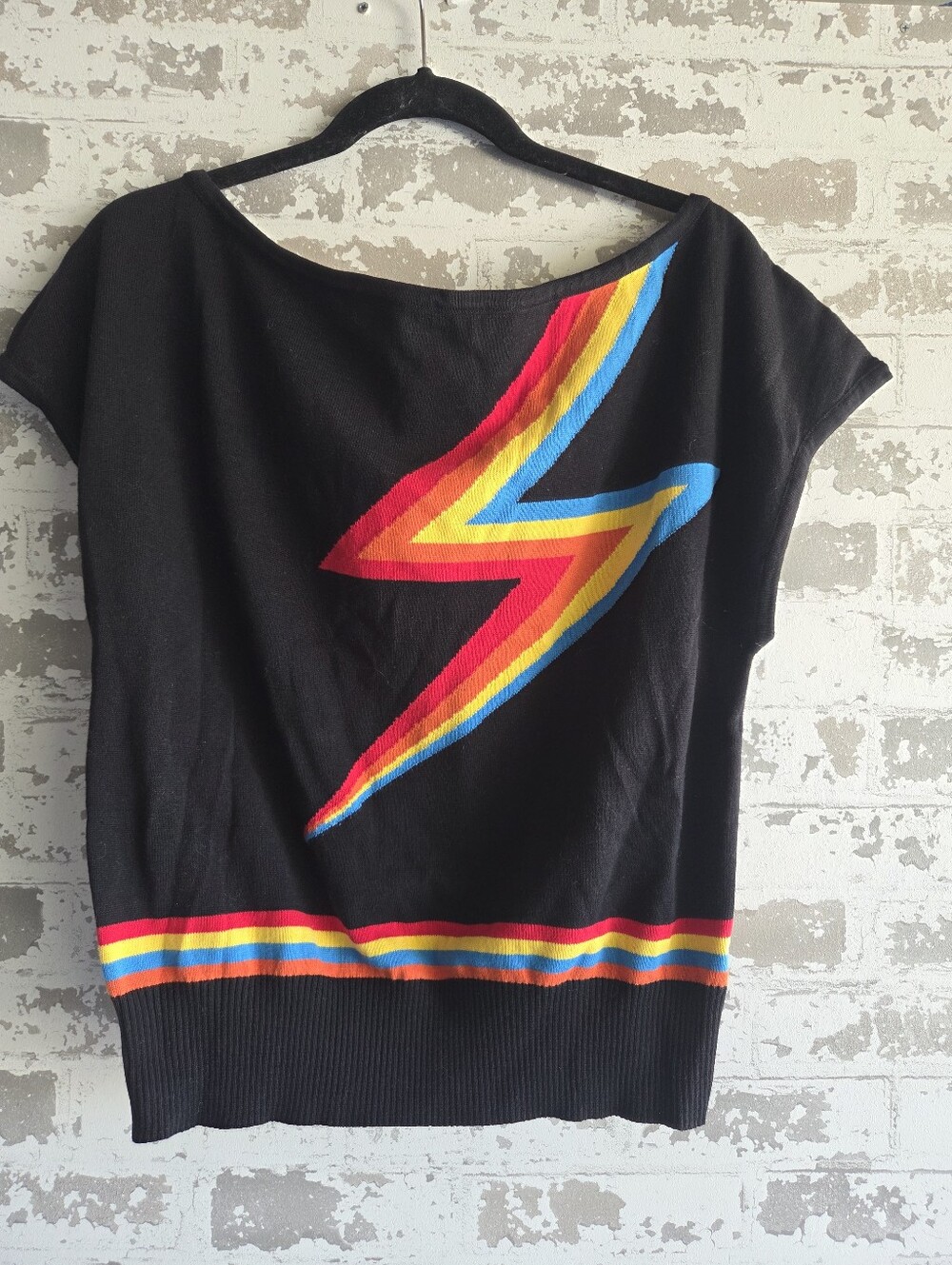 OXKNIT Retro Lightning Bolt Knit Top - Black - XL - NWT